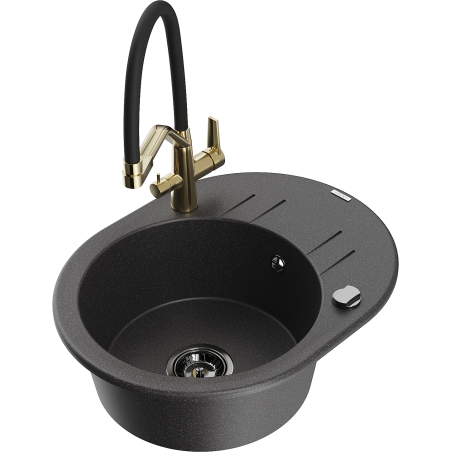 Mexen Kevin fregadero de granito de 1 seno con grifo de cocina Duo, negro moteado - 6517-76-671701-57-B