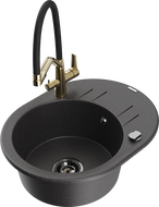 Mexen Kevin fregadero de granito de 1 seno con grifo de cocina Duo, negro moteado - 6517-76-671701-57-B
