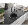 Mexen Kevin 1-bowl granite kitchen sink with Duo faucet, speckled black - 6517-76-671701-70-B