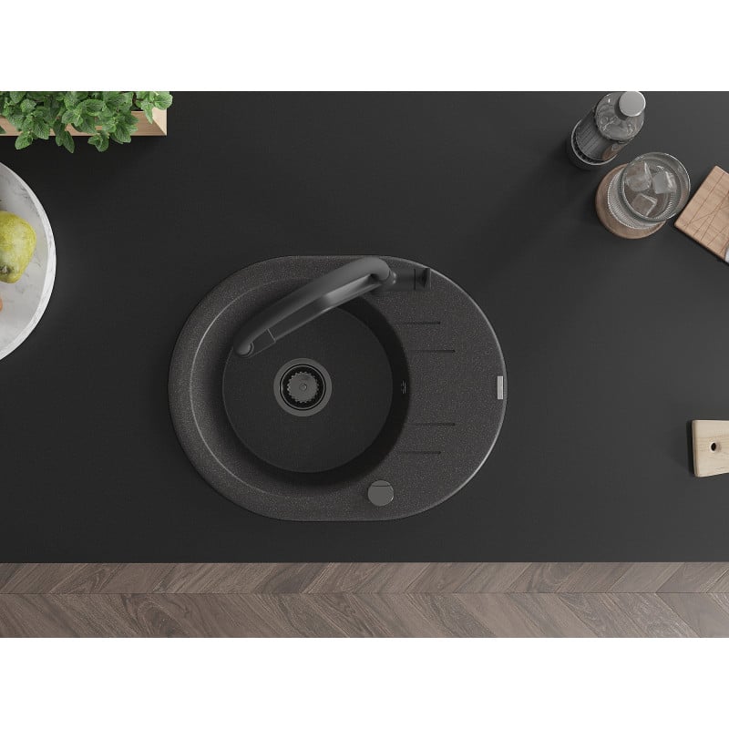 Mexen Kevin lava-loiça em granito de 1 bacia com torneira de cozinha Duo, preto salpicado - 6517-76-671701-70-B