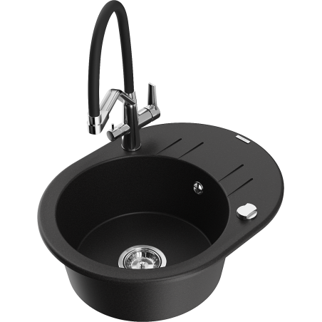 Mexen Kevin granitizlietne ar 1 kameru un virtuves jaucējkrānu Duo, melns - 6517-77-671701-07