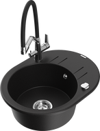 Mexen Kevin fregadero de granito de 1 seno con grifo de cocina Duo, negro - 6517-77-671701-07