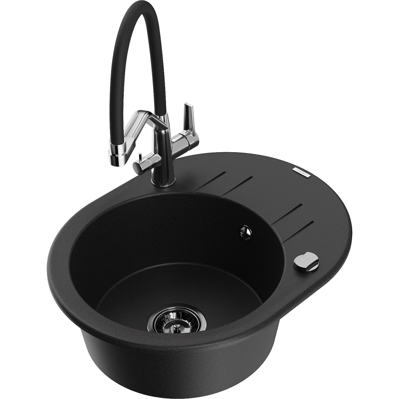 Mexen Kevin fregadero de granito de 1 cámara con grifo de cocina Duo, negro - 6517-77-671701-07-B