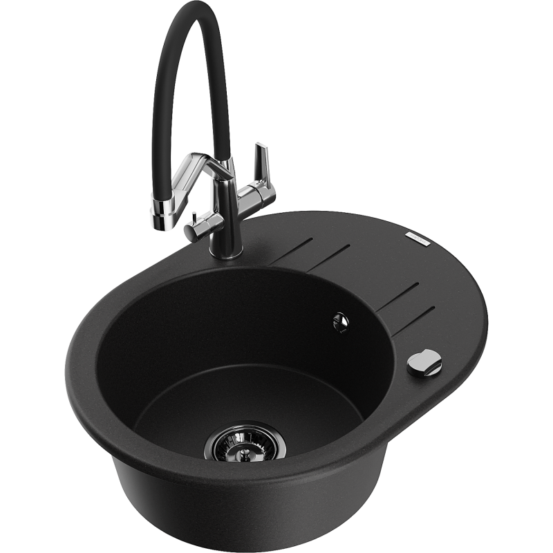 Mexen Kevin granit Ëemer mat engem kichel-kran Duo, schwaarz, 1-Chamber - 6517-77-671701-07-B