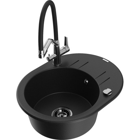 Mexen Kevin fregadero de granito de 1 cámara con grifo de cocina Duo, negro - 6517-77-671701-07-B