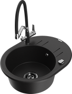 Mexen Kevin granitā izlietne ar vienu nodalījumu un virtuves jaucējkrānu Duo, melna - 6517-77-671701-07-B