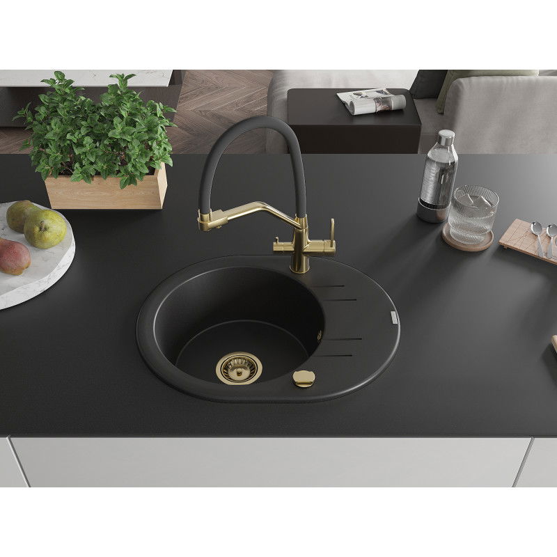 Mexen Kevin 1-bowl granite sink with Duo kitchen tap, black - 6517-77-671701-57-G
