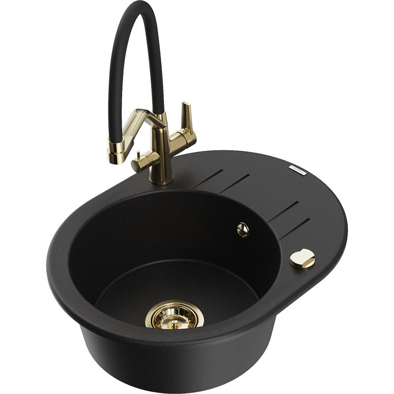 Mexen Kevin Granit diskbänk med 1 kammare och Duo köksblandare, svart - 6517-77-671701-57-G