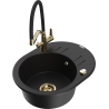 Mexen Kevin fregadero de granito de 1 cubeta con grifo de cocina Duo, negro - 6517-77-671701-57-G