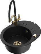 Mexen Kevin fregadero de granito de 1 cubeta con grifo de cocina Duo, negro - 6517-77-671701-57-G