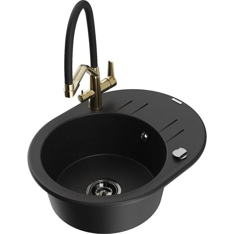 Mexen Kevin 1-bowl granite sink with Duo kitchen tap, black - 6517-77-671701-57-B