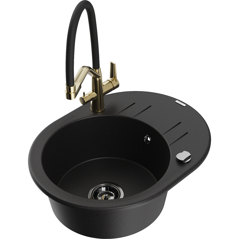 Mexen Kevin lavello da cucina in granito a 1 vasca con rubinetto Duo, nero - 6517-77-671701-57-B