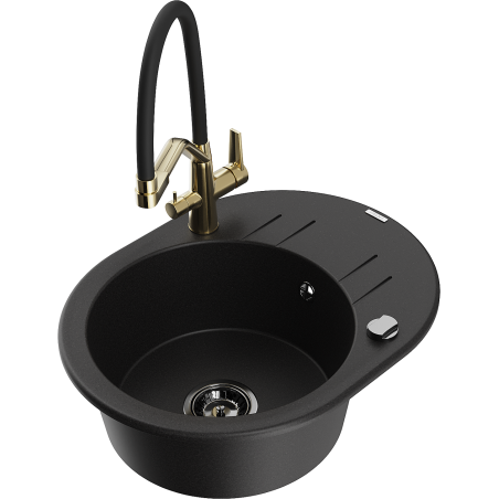 Mexen Kevin granīta izlietne ar vienu nodalījumu un virtuves maisītāju Duo, melna - 6517-77-671701-57-B