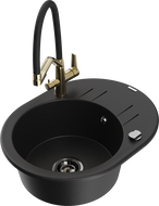 Mexen Kevin Granite kitchen sink 1-bowl with Duo kitchen faucet, black - 6517-77-671701-57-B
