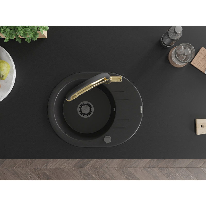 Mexen Kevin fregadero de granito de 1 seno con grifo de cocina Duo, negro - 6517-77-671701-57-B