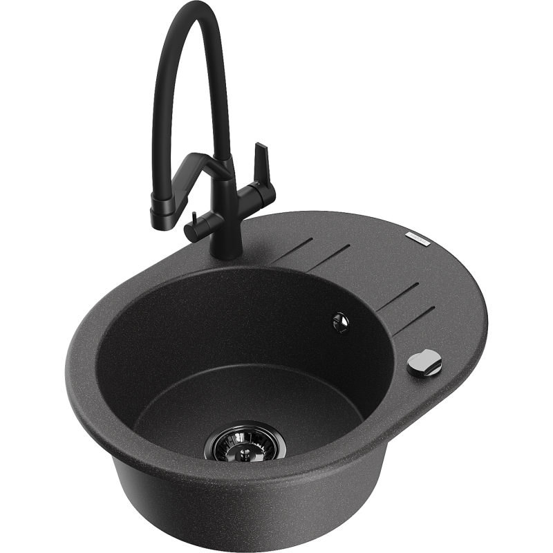Mexen Kevin 1-bowl granite kitchen sink with Duo tap, black speckled - 6517-76-671701-70-B