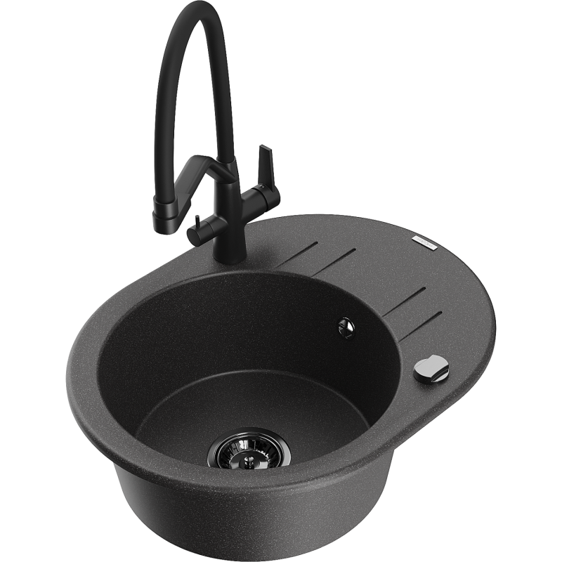 Mexen Kevin fregadero de granito de 1 seno con grifo de cocina Duo, negro moteado - 6517-76-671701-70-B