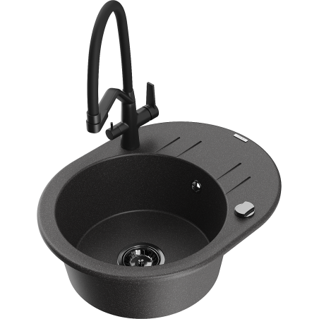 Mexen Kevin 1-bowl granite kitchen sink with Duo faucet, speckled black - 6517-76-671701-70-B