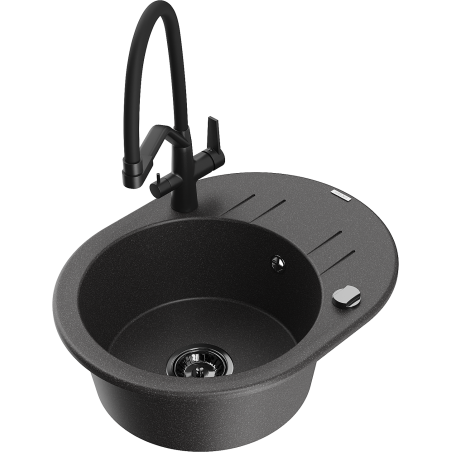 Mexen Kevin fregadero de granito de 1 seno con grifo de cocina Duo, negro moteado - 6517-76-671701-70-B