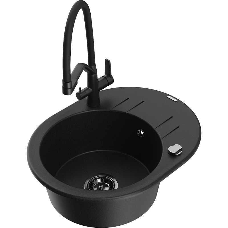 Mexen Kevin 1-bowl granite sink with Duo kitchen tap, black - 6517-77-671701-70-B