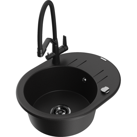 Mexen Kevin 1-bowl granite sink with Duo kitchen tap, black - 6517-77-671701-70-B
