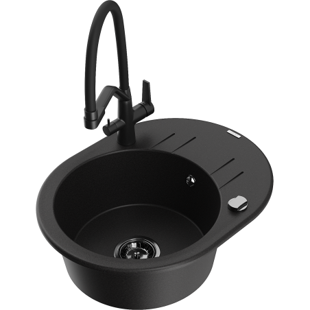 Mexen Kevin fregadero de cocina de granito de 1 cubeta con grifo de cocina Duo, negro - 6517-77-671701-70-B
