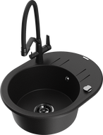 Mexen Kevin fregadero de cocina de granito de 1 cubeta con grifo de cocina Duo, negro - 6517-77-671701-70-B