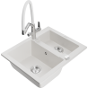 Mexen Carlos granite kitchen sink 1.5-bowl with Duo kitchen tap, white - 6518-20-671701-02