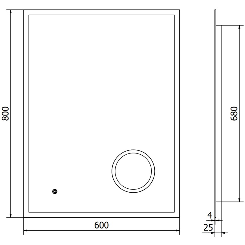 Mexen Kala miroir de salle de bain éclairé avec miroir cosmétique 60 x 80 cm, LED 6000K, anti-buée - 9820-060-080-611-00