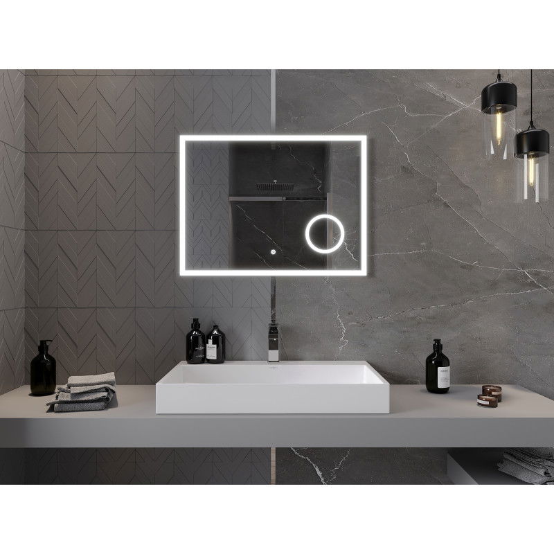 Mexen Kala kopalniško ogledalo z lučko z dodatnim kozmetičnim ogledalom 80 x 60 cm, LED 6000K, proti rosenju