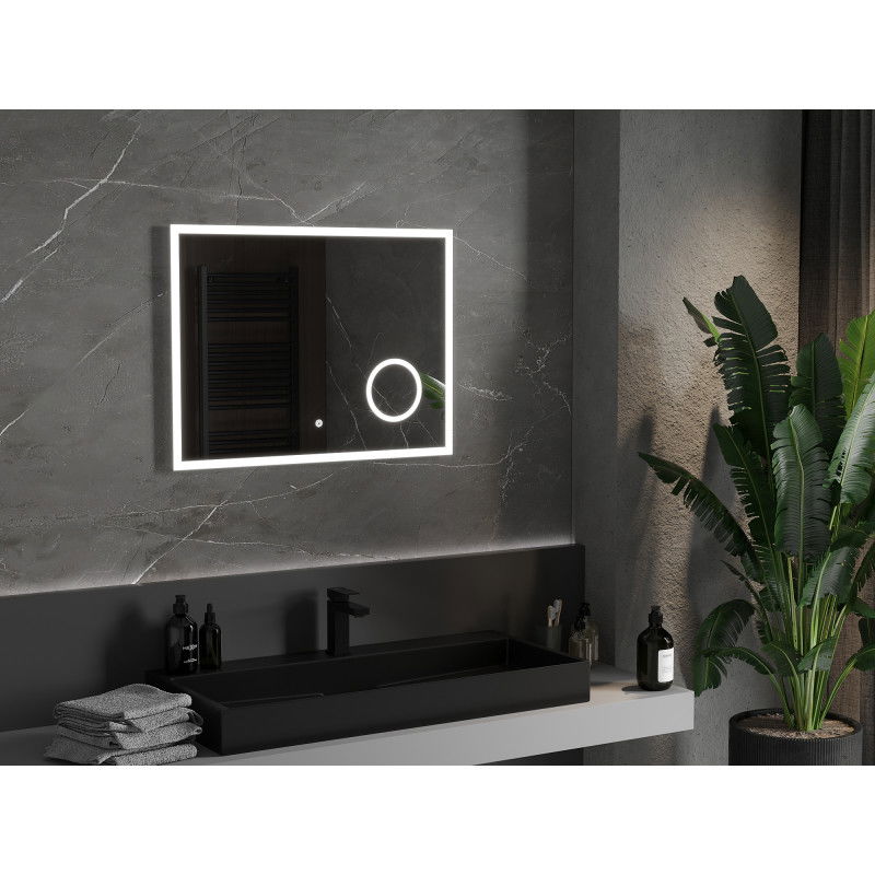 Mexen Kala miroir de salle de bain rétroéclairé avec un miroir cosmétique 80 x 60 cm, LED 6000K, antibuée