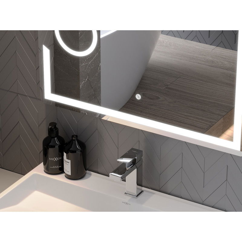 Mexen Onyx miroir de salle de bain éclairé avec miroir de courtoisie 100 x 80 cm, LED 6000K, anti-buée - 9813-100-080-611-00