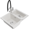 Mexen Carlos granite sink 1.5-bowl with Duo kitchen tap, white - 6518-20-671701-07