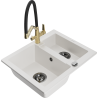 Mexen Carlos fregadero de granito 1,5 senos con grifo de cocina Duo, blanco - 6518-20-671701-57-B