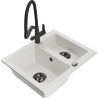Mexen Carlos fregadero de granito de 1,5 senos con grifo de cocina Duo, blanco - 6518-20-671701-70-B