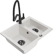 Mexen Carlos fregadero de granito de 1,5 compartimentos con grifo de cocina Duo, blanco - 6518-20-671701-70-B