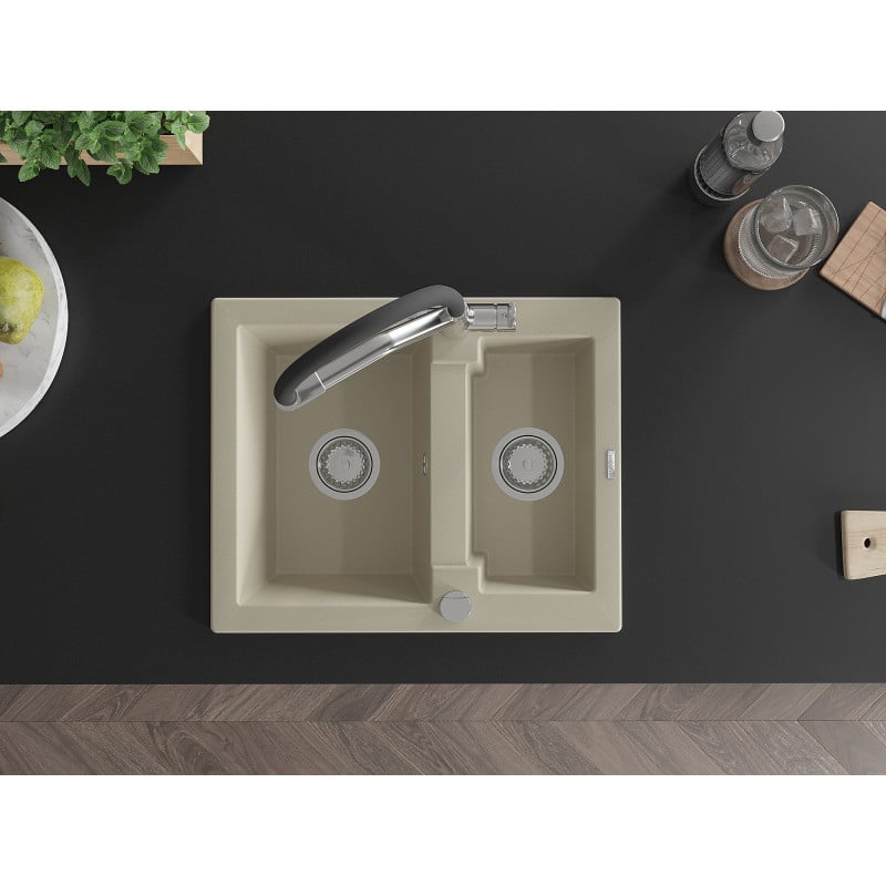Mexen Carlos granit diskho 1,5-ho med köksblandare Duo, beige - 6518-69-671701-07