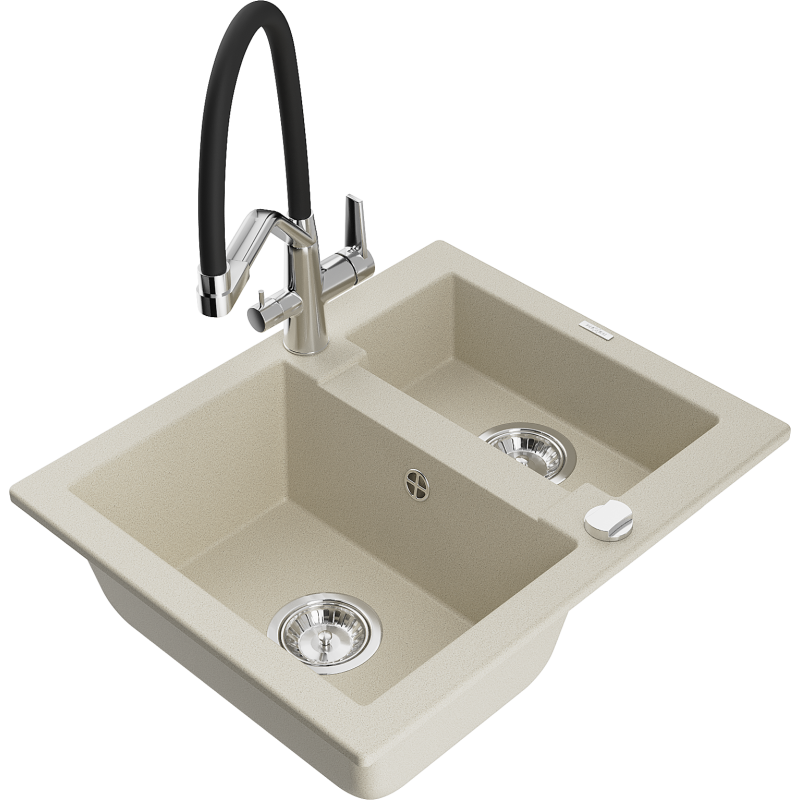 Mexen Carlos granit diskho 1,5-ho med köksblandare Duo, beige - 6518-69-671701-07