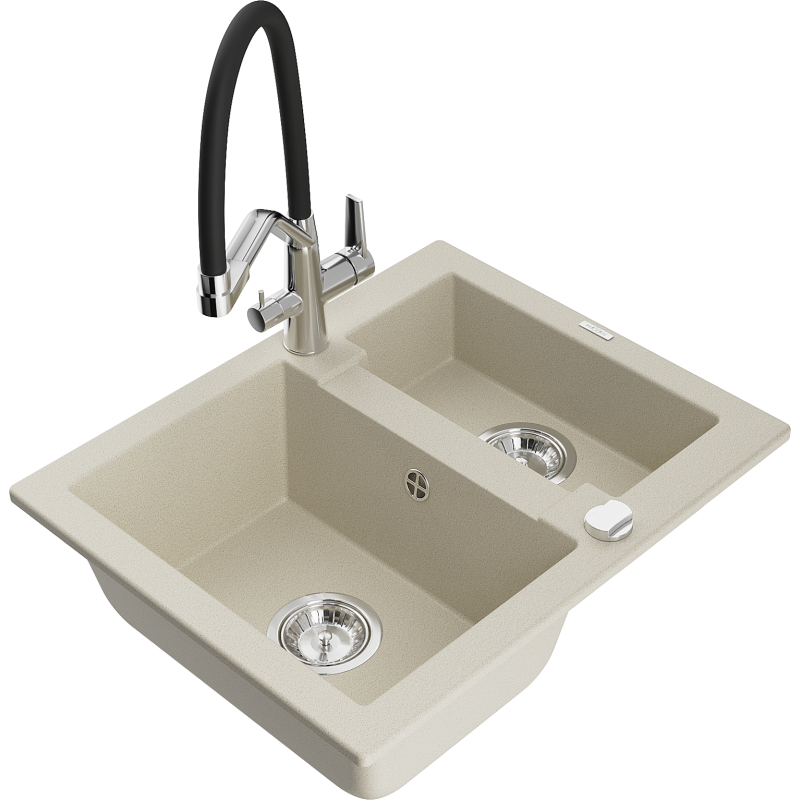Mexen Carlos granit-Évier 1,5-an Équipe mat Buedspëtz Duo, beige - 6518-69-671701-07