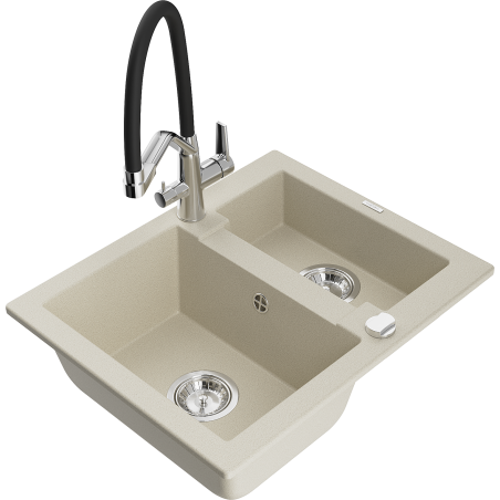 Mexen Carlos granite sink 1.5-bowl with Duo kitchen tap, beige - 6518-69-671701-07