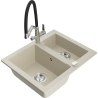 Mexen Carlos Granitspüle 1,5-fach mit Küchenarmatur Duo, beige - 6518-69-671701-07