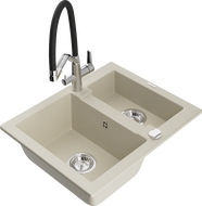 Mexen Carlos granite sink 1.5-bowl with Duo kitchen faucet, beige - 6518-69-671701-07