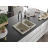 Mexen Carlos Granitspüle 1,5-Becken mit Küchenarmatur Duo, beige - 6518-69-671701-07-B