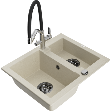 Mexen Carlos fregadero de granito de 1,5 tazones con grifo de cocina Duo, beige - 6518-69-671701-07-B