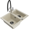 Mexen Carlos Granitspüle 1,5-Becken mit Küchenarmatur Duo, beige - 6518-69-671701-07-B
