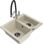 Mexen Carlos 1.5-bowl granite sink with Duo kitchen tap, beige - 6518-69-671701-07-B