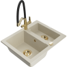 Mexen Carlos granieten gootsteen 1,5-komors met keukenkraan Duo, beige - 6518-69-671701-57-G