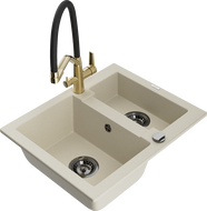 Mexen Carlos Granitspüle 1,5-Becken mit Küchenarmatur Duo, Beige - 6518-69-671701-57-B