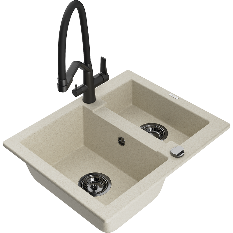 Mexen Carlos fregadero de granito de 1,5 senos con grifo de cocina Duo, beige - 6518-69-671701-70-B