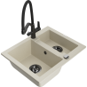 Mexen Carlos fregadero de granito de 1,5 senos con grifo de cocina Duo, beige - 6518-69-671701-70-B